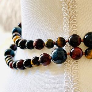 NATURAL TIGERS EYE | Multicolored Gemstones Tigers Eye Round Beaded Necklace 33”